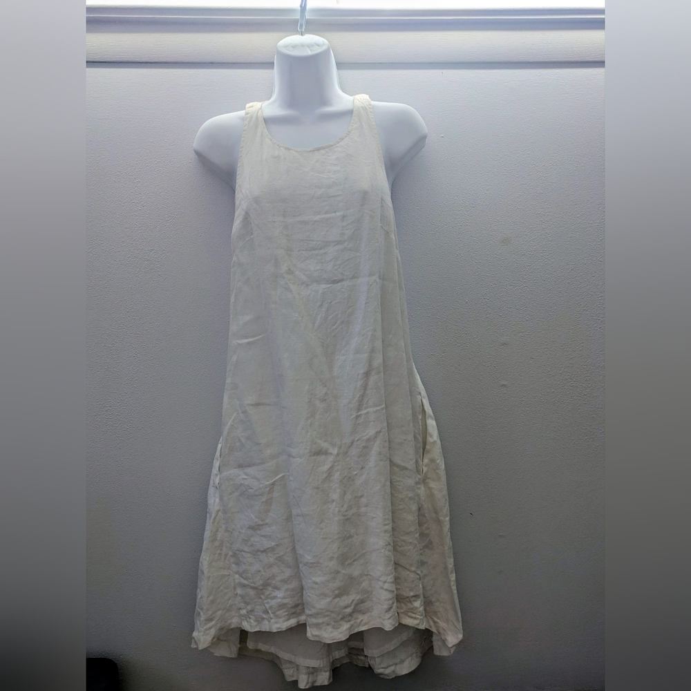 Banana Republic A-Line White Linen Trapeze High-Low Midi Dress, Size 2